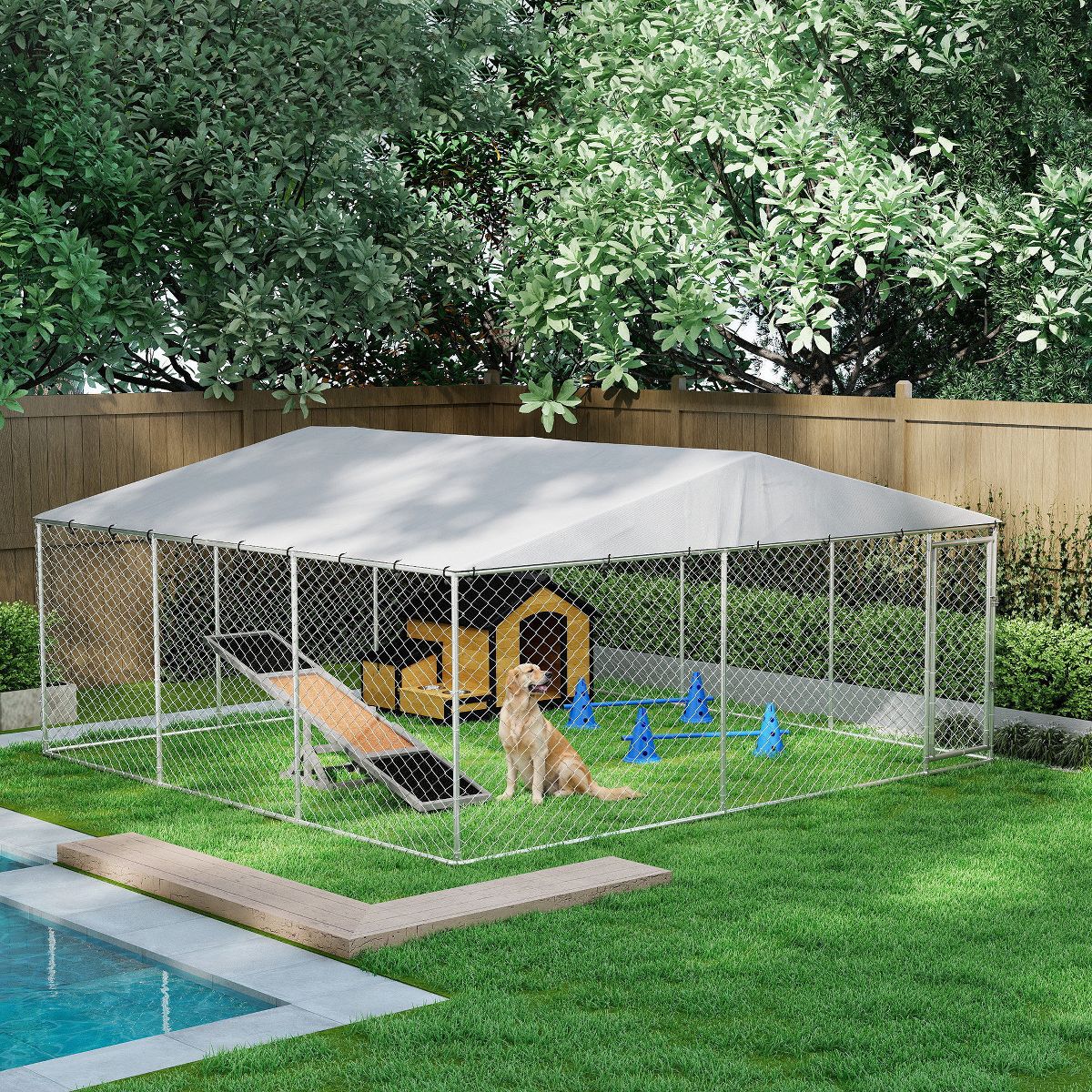 Outdoor Dog Kennel, Heavy Duty Dog Run with Waterproof Cover