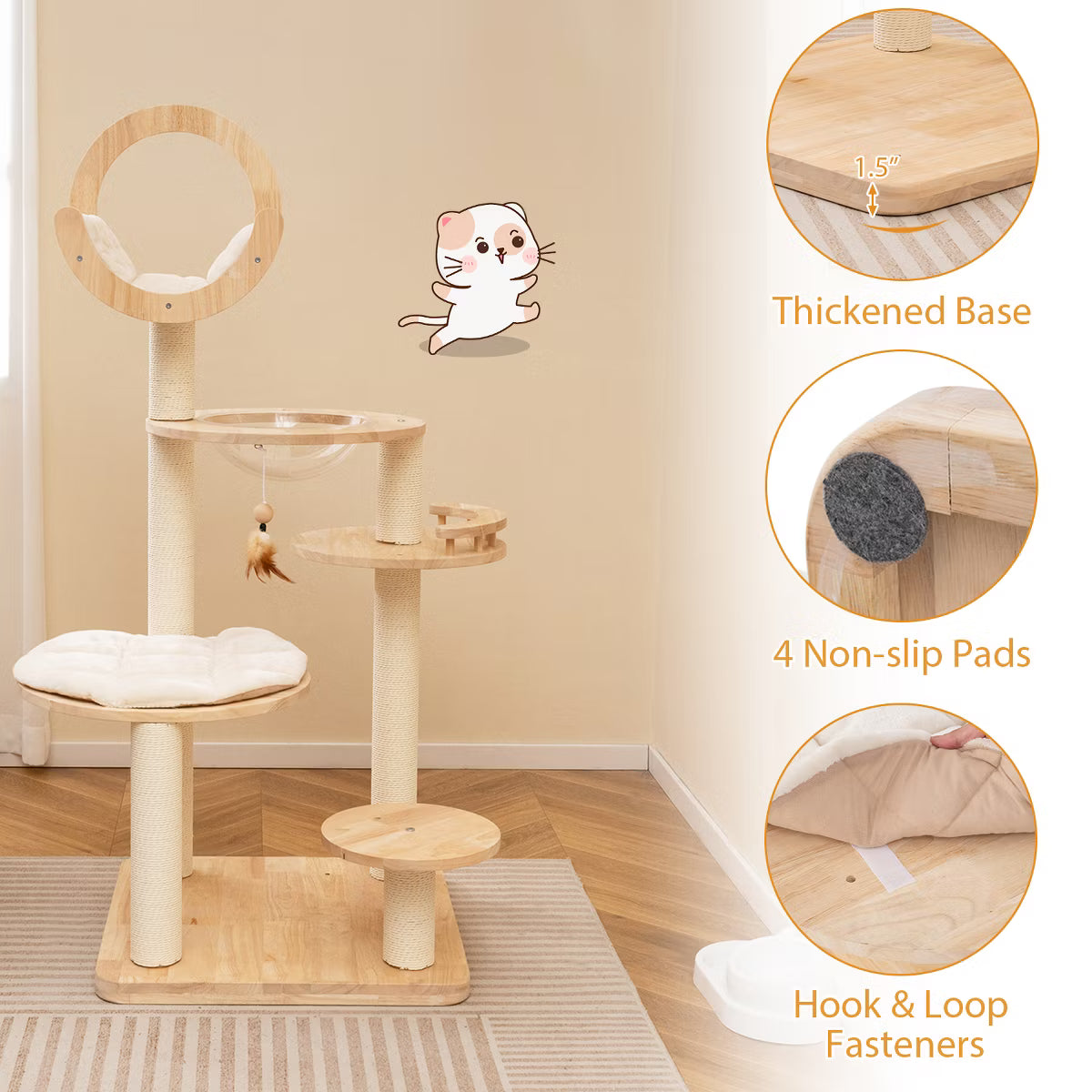 4-in-1 Building Block Cat Tree w/ Space Capsule Nest Padded Platform Hanging Toy