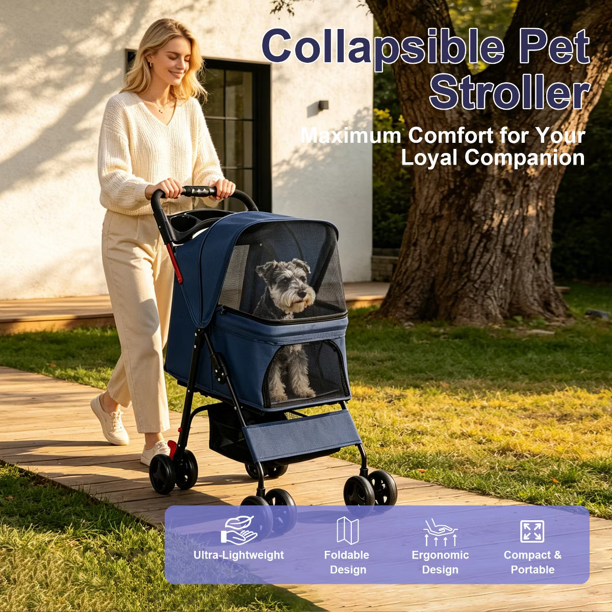 Pet Stroller for Small Dogs and Cats Under 28 lbs,