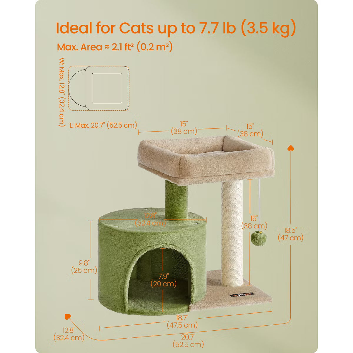 Cat Tree Tower with Sisal Scratching Post, Cat Condo with Padded Perch,