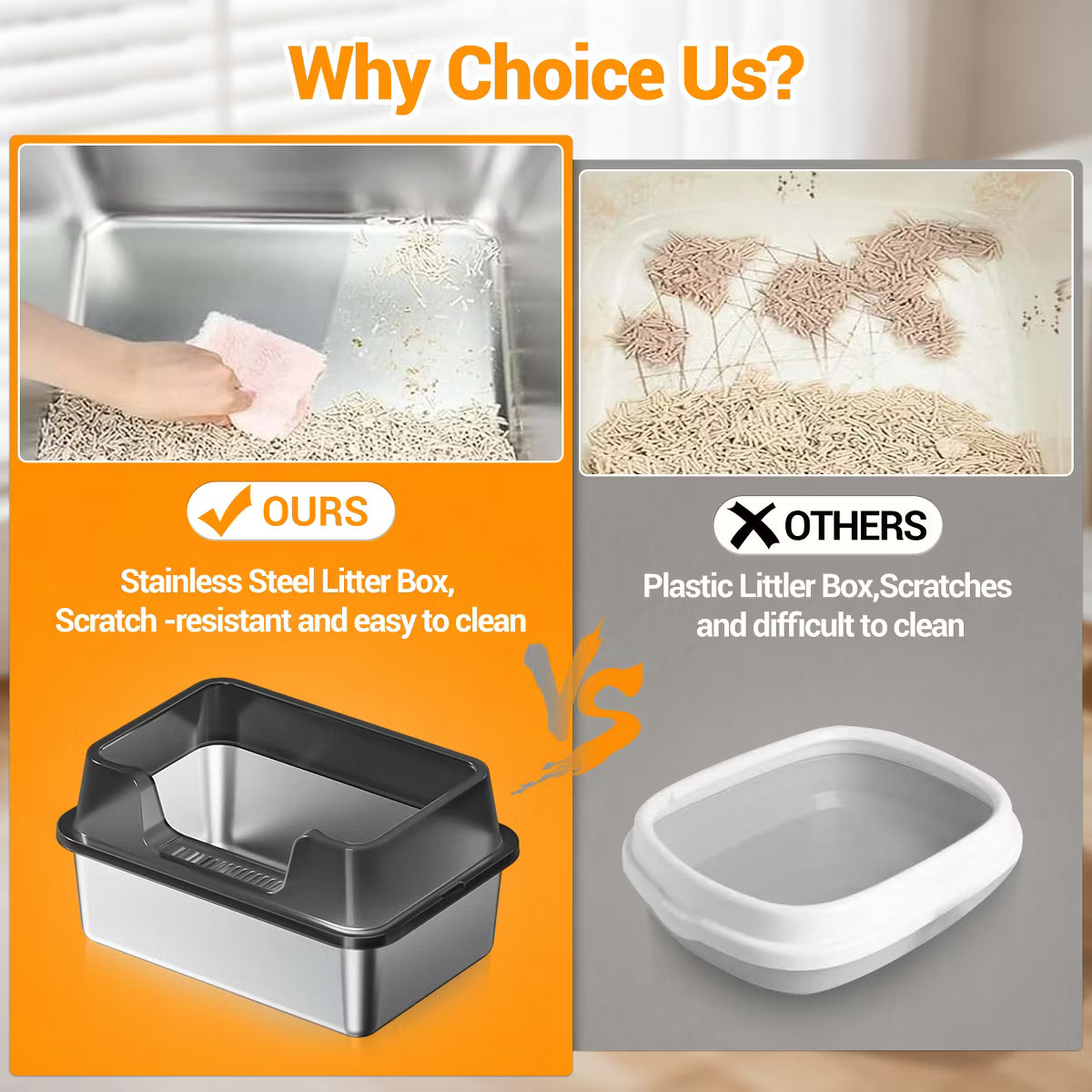 Jumbo Stainless Steel Cat Litter Box - High-Sided & Non-Stick,