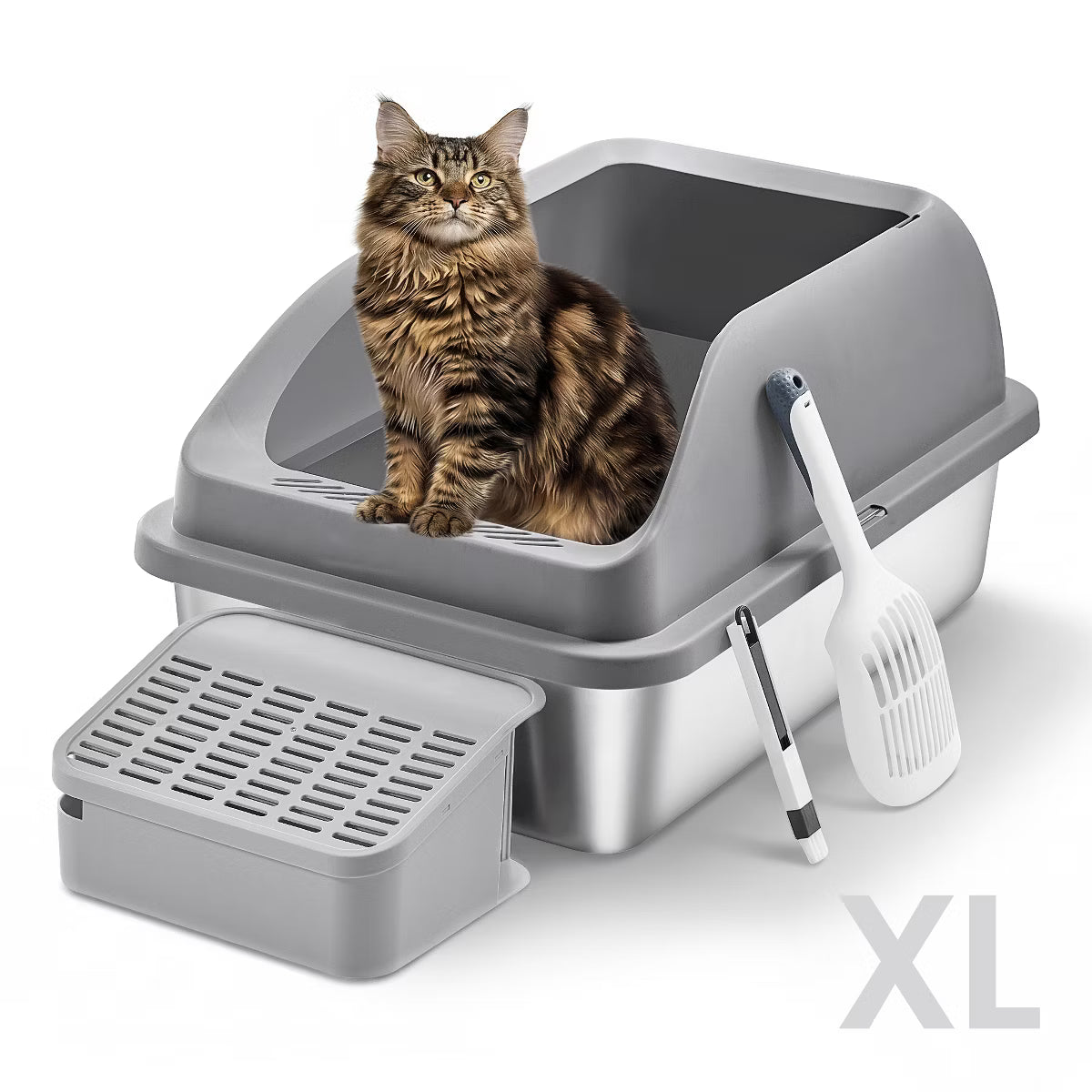 Stainless Steel Cat Litter Box with Open Top,