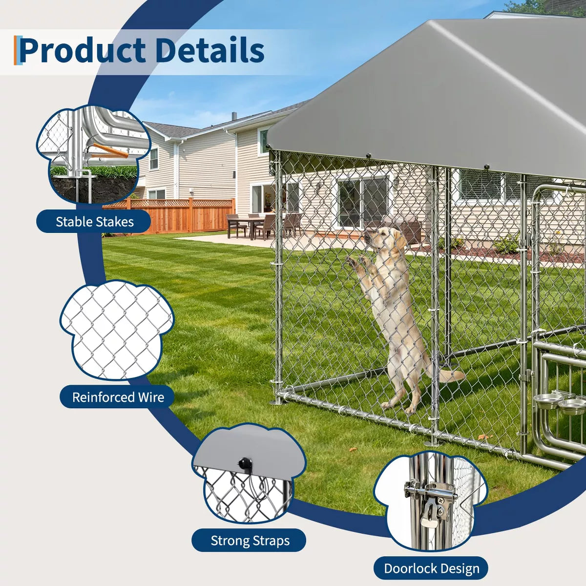 Outdoor Dog Kennel with Waterproof Cover & Lockable Door