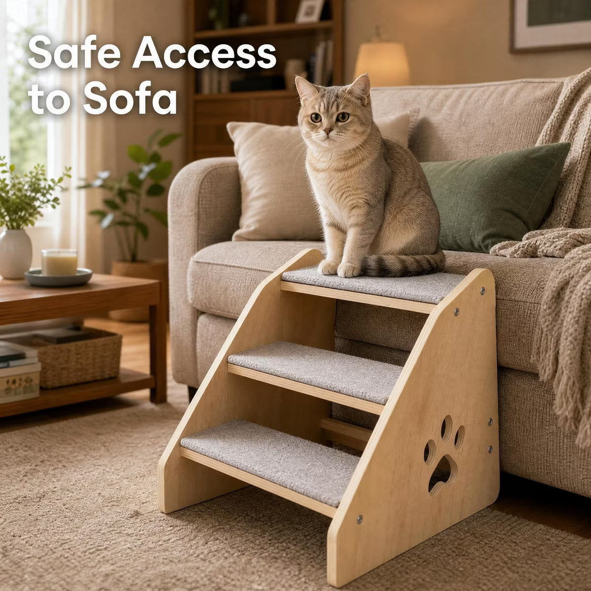 3-Step Wooden Pet Stairs for Small Dogs Cats NonSlip Steps Soft Fabric Cover – Ideal for Bed,