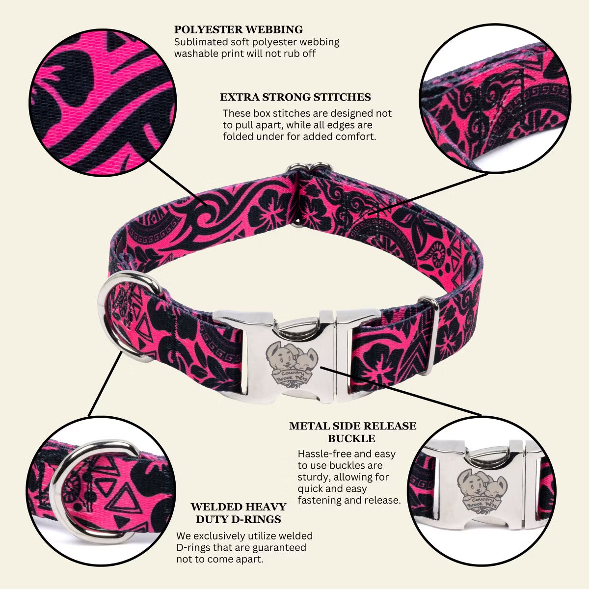 Premium Pink Polynesian Dog Collar (1 Inch, Large)