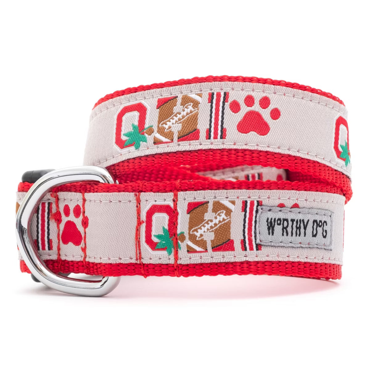 The License House Ohio State Buckeyes Paw Print OH-IO Dog Collar - Red - S