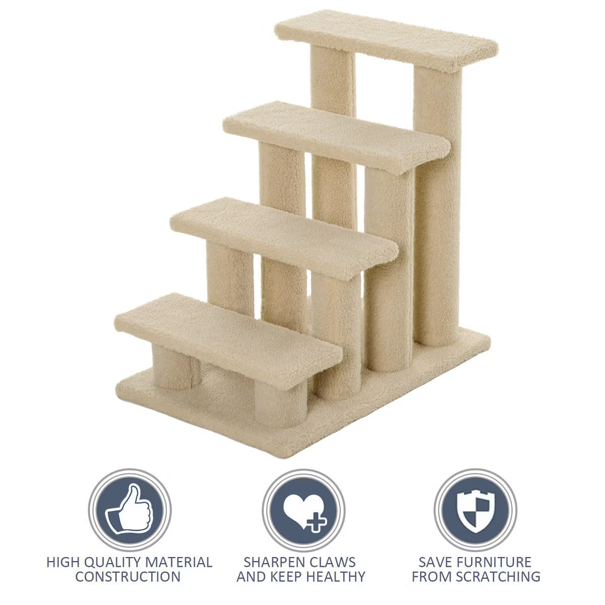 4-Step Multi-Level Carpeted Cat Scratching Post Pet Stairs,