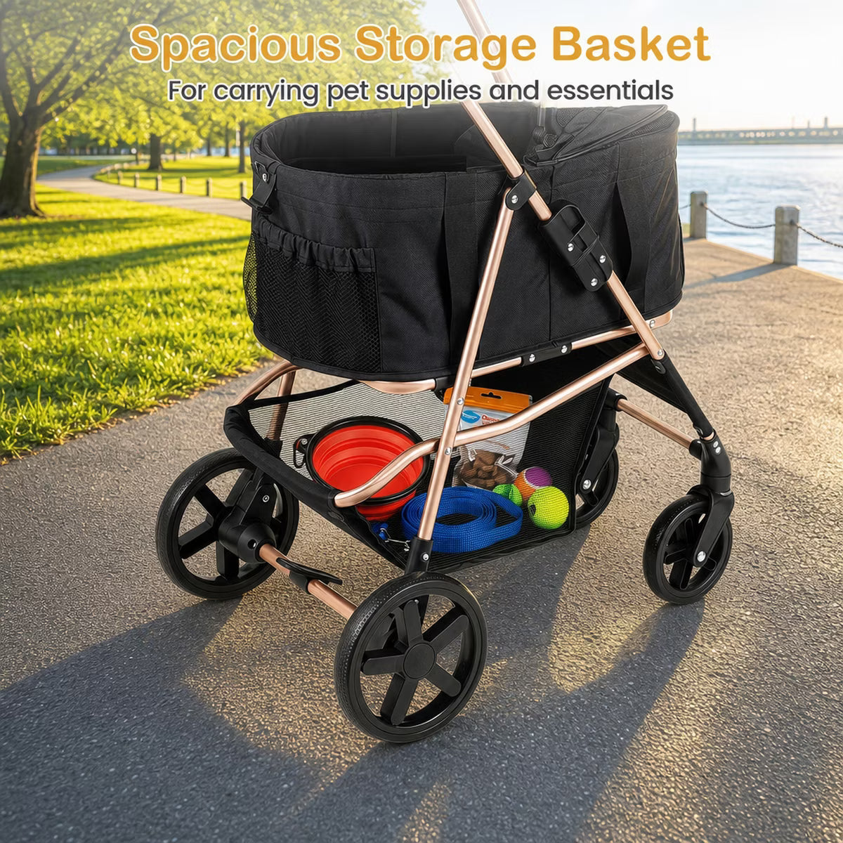 Foldable Dog Stroller for Small and Medium Dogs with Detachable Pet Carrier