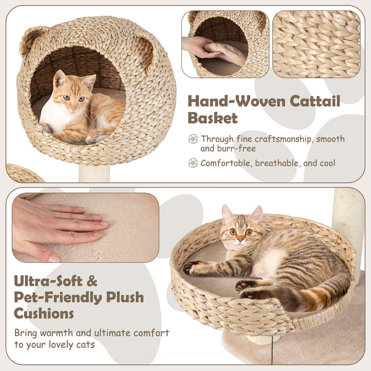 48'' Tall Cat Tree Tower Multi-Level Play Activity Center withCondo Hammock Cushion