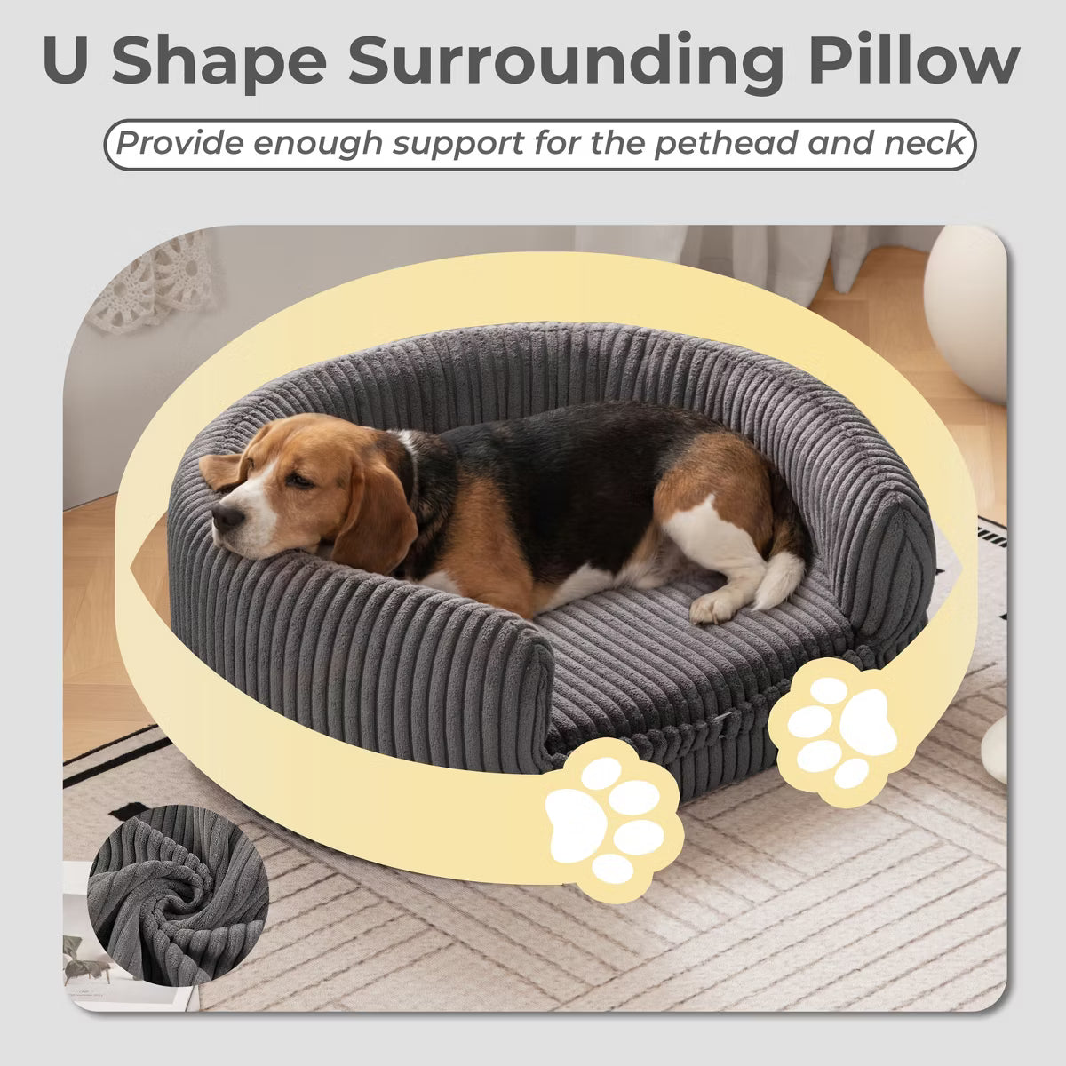 32.6" Orthopedic Corduroy Dog Couch Bed With High Backrest For Dogs Up To 70lbs