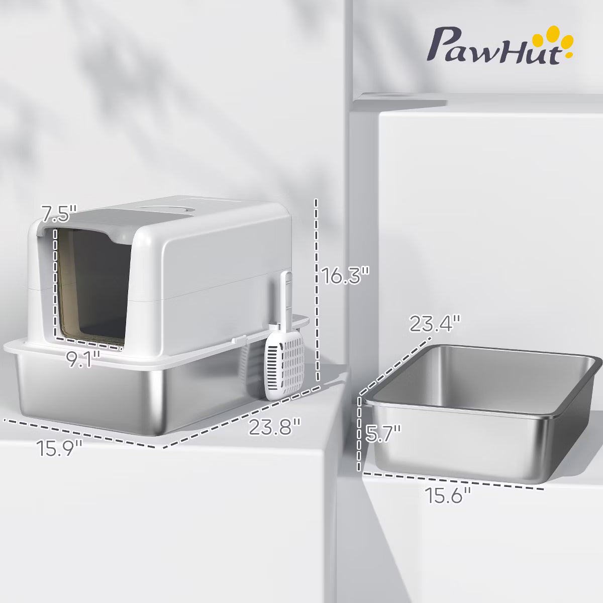 Stainless Steel Cat Litter Box, Extra Large 2 in 1 Kitty Litter Box with Removable Lid, Scoop,