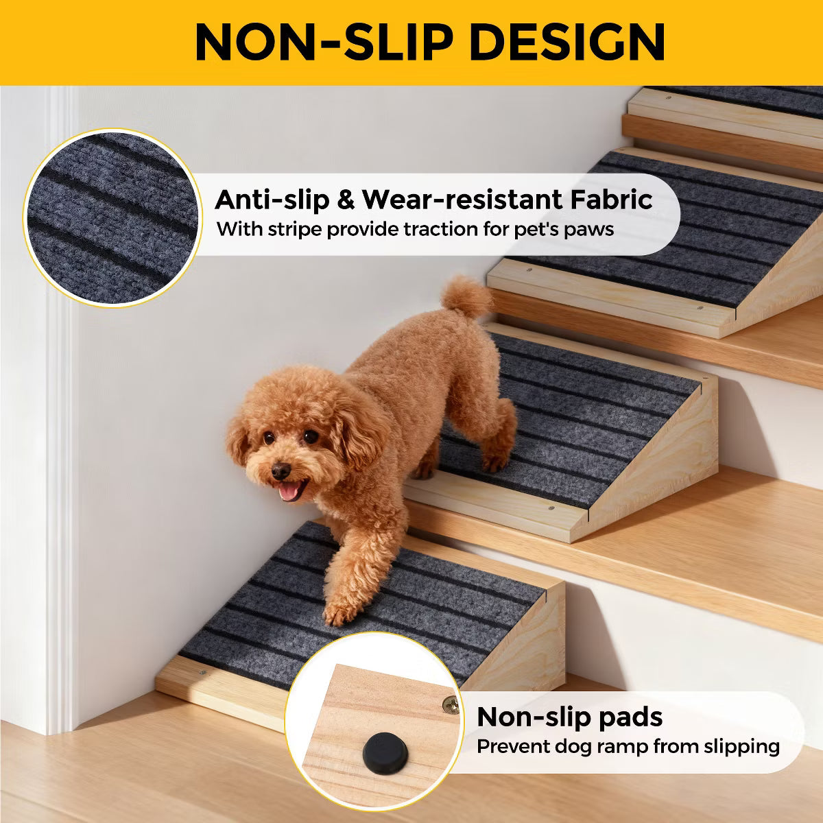 Wooden Dog Stairs with Nonslip Surface