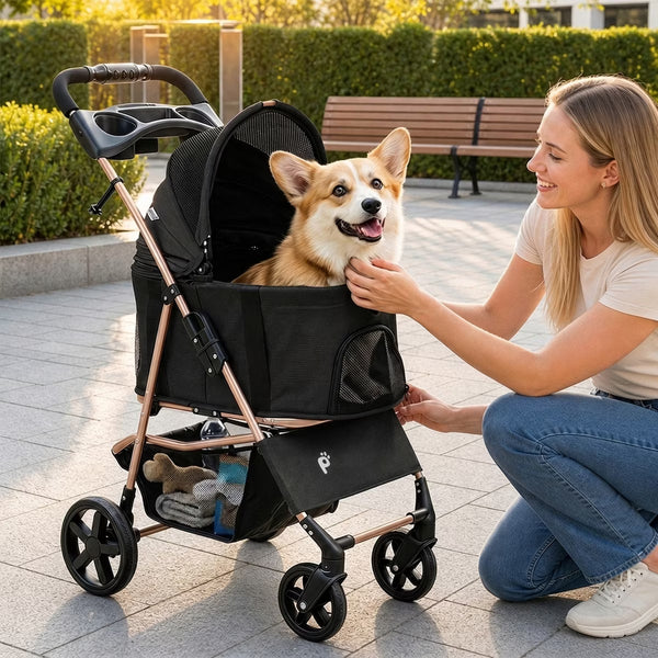 Foldable Dog Stroller for Small and Medium Dogs with Detachable Pet Carrier