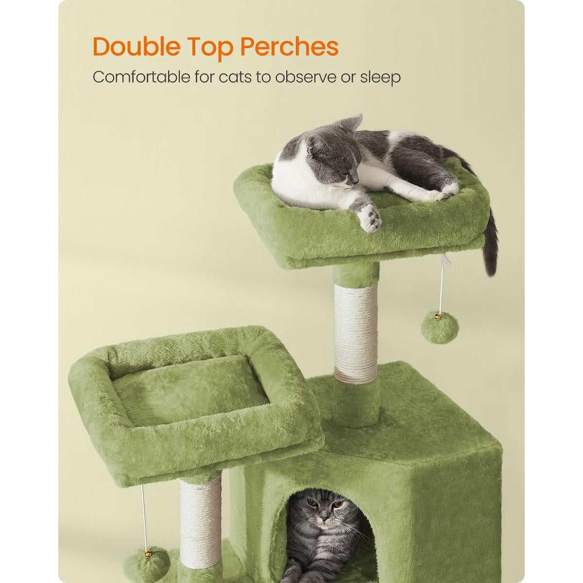 45.3-Inch Cat Tower with Scratching Ramp, Multi-Level Cat Condo with Spacious Cave & 2 Perches,