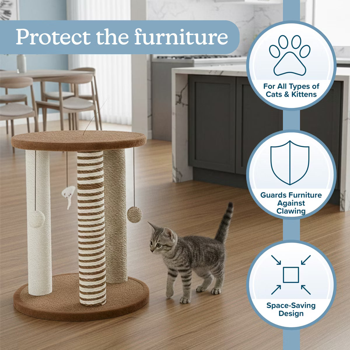 Cat Scratching Post with 3 Carpeted Scratcher Posts