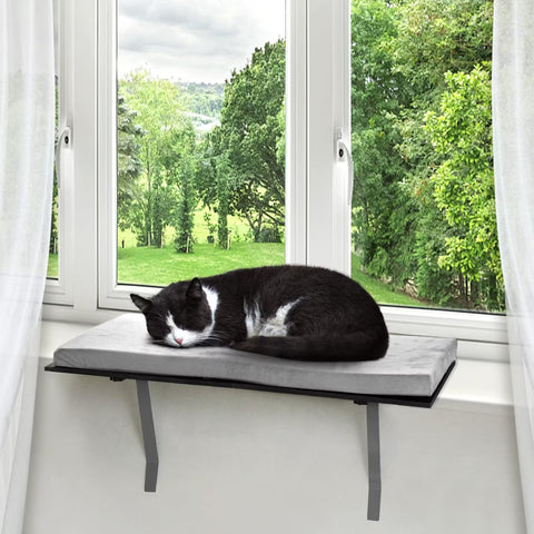 Cat Window Perch with Cushion Bed Cover Metal Frame Large Gray