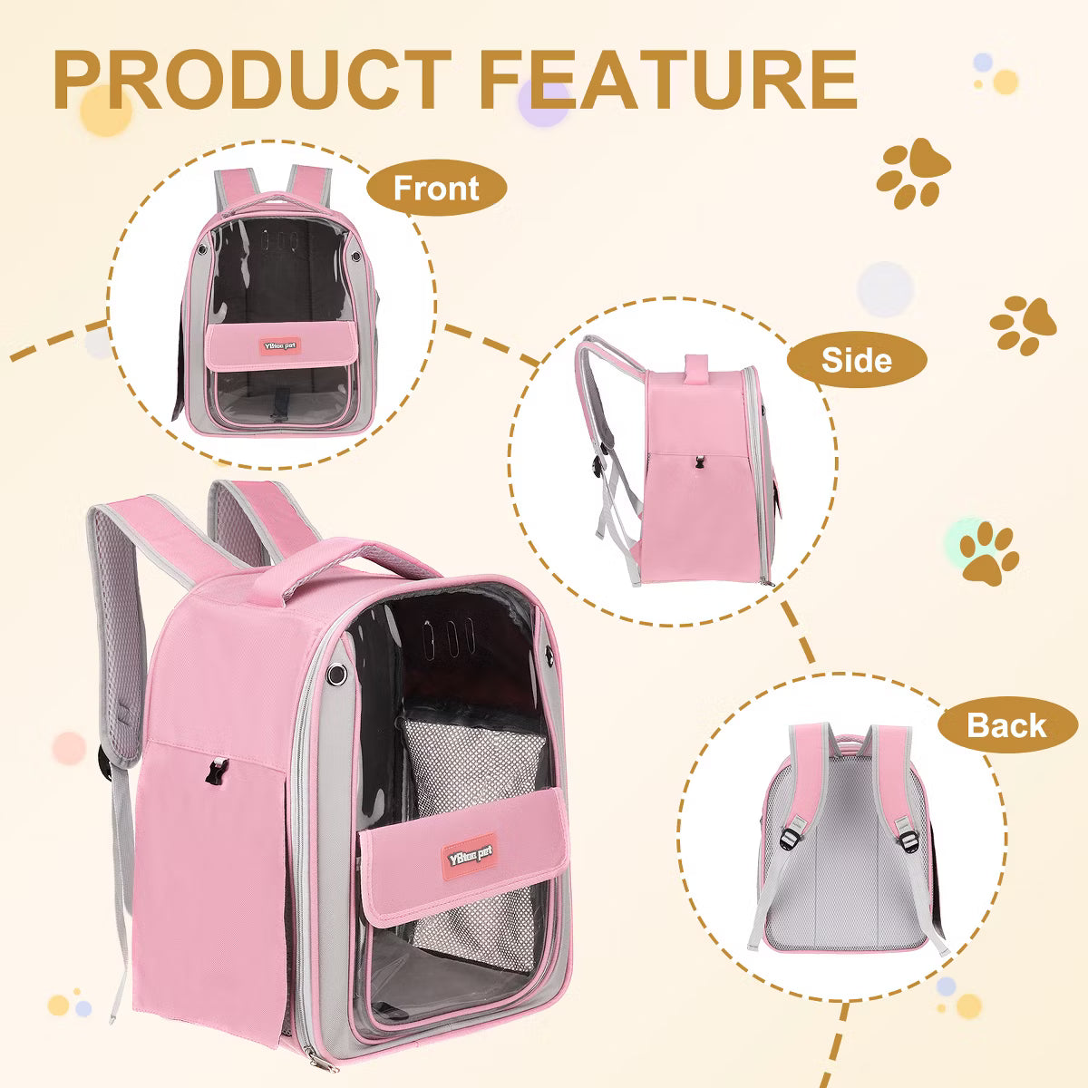 ravel Backpack Carrier for Small Large Cat Pet Dogs Pink