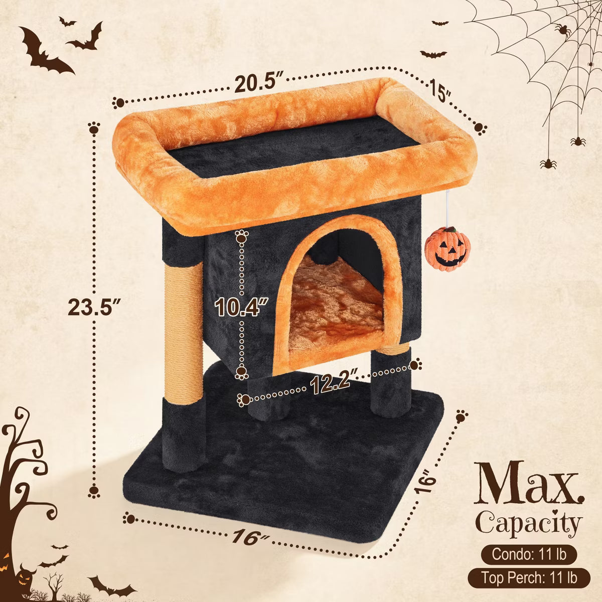 23.5IN Two-Level Small Cat Tree Condo with Plush Perch,