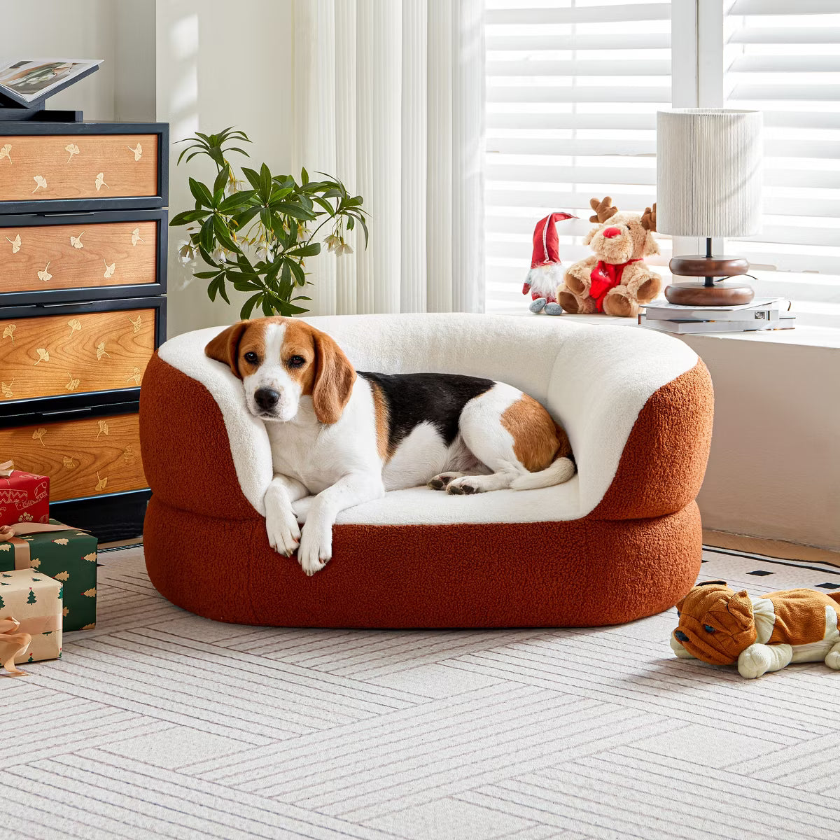Orange Round Dog Sofa Bed No Assembly Required,
