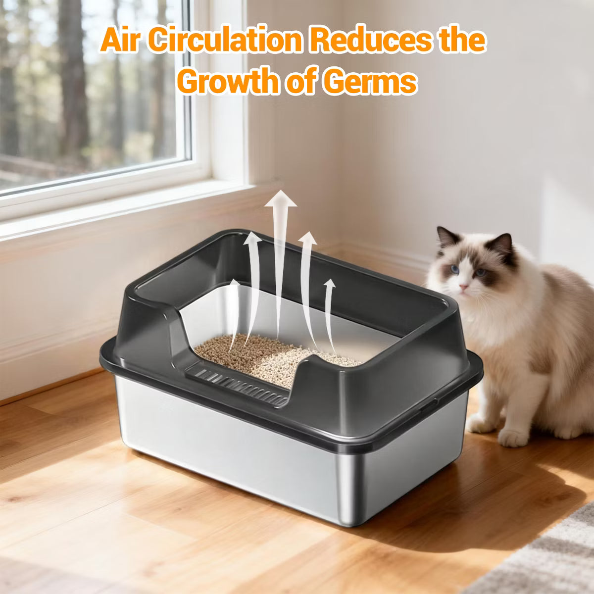 Jumbo Stainless Steel Cat Litter Box - High-Sided & Non-Stick,