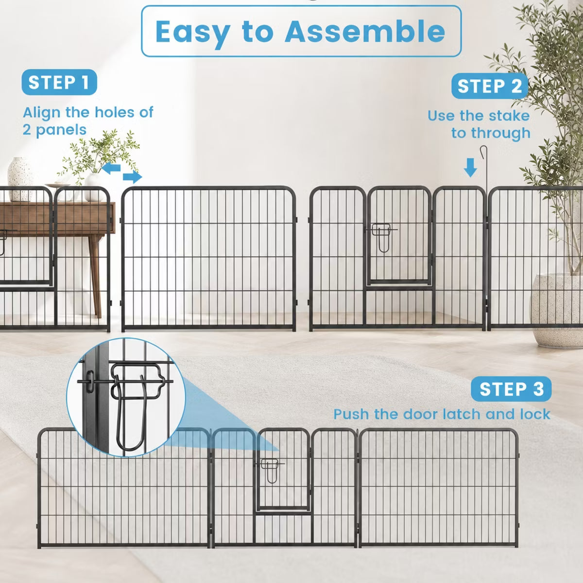 8 Panel Heavy Duty Dog Playpen with Door for Indoor Outdoor