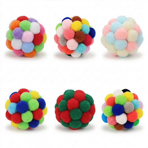 6 Pack Colorful Plush Cat Toy Balls