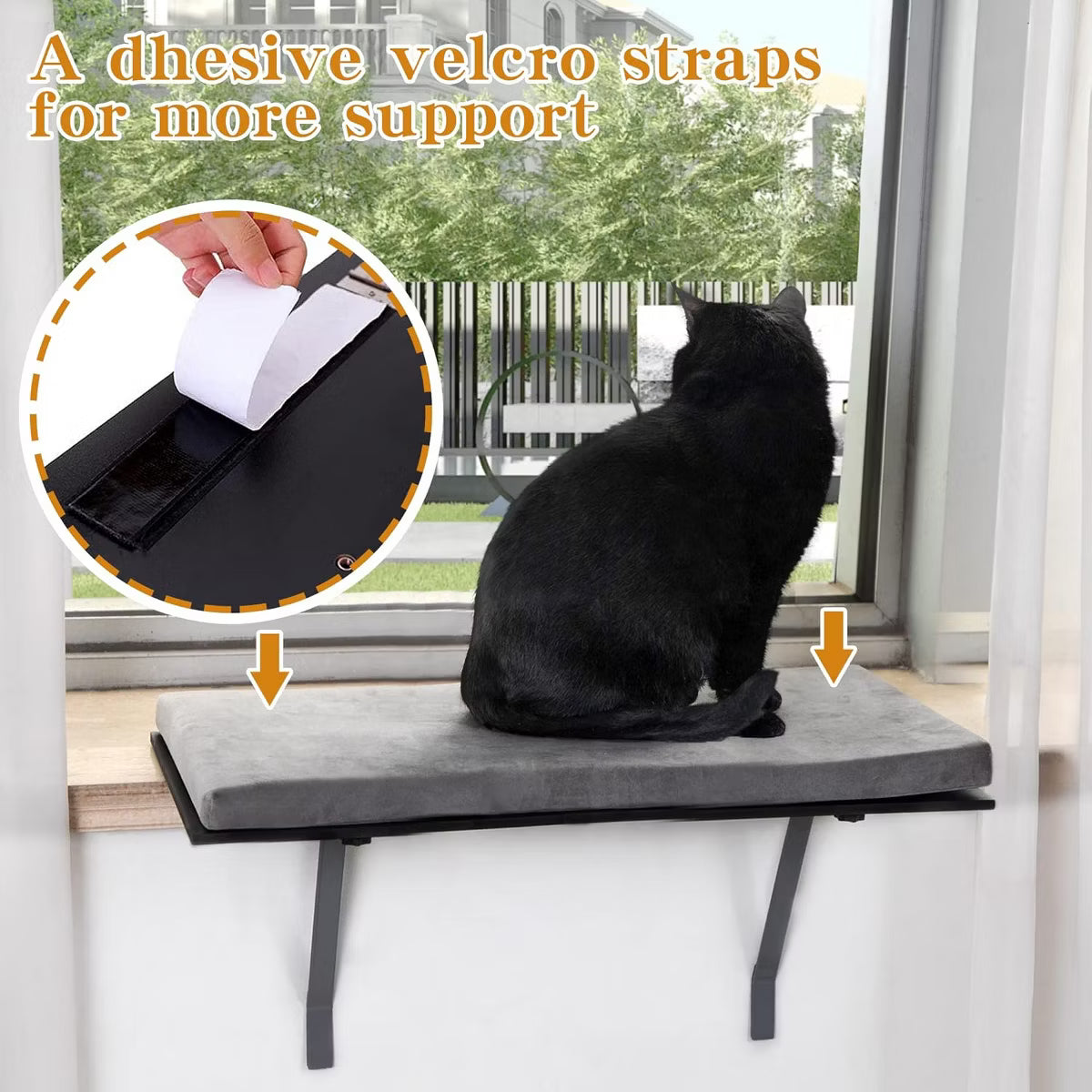 Cat Window Perch with Cushion Bed Cover Metal Frame Large Gray