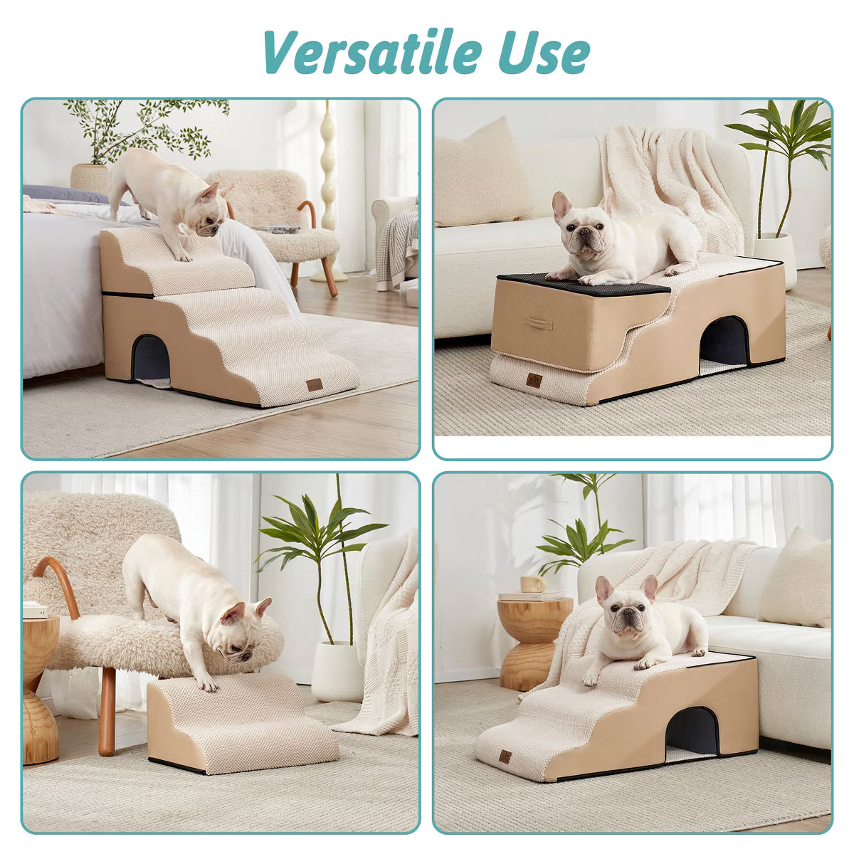 Wide Dog Stairs with Tunnel / 5-Step Foam Pet Ramp