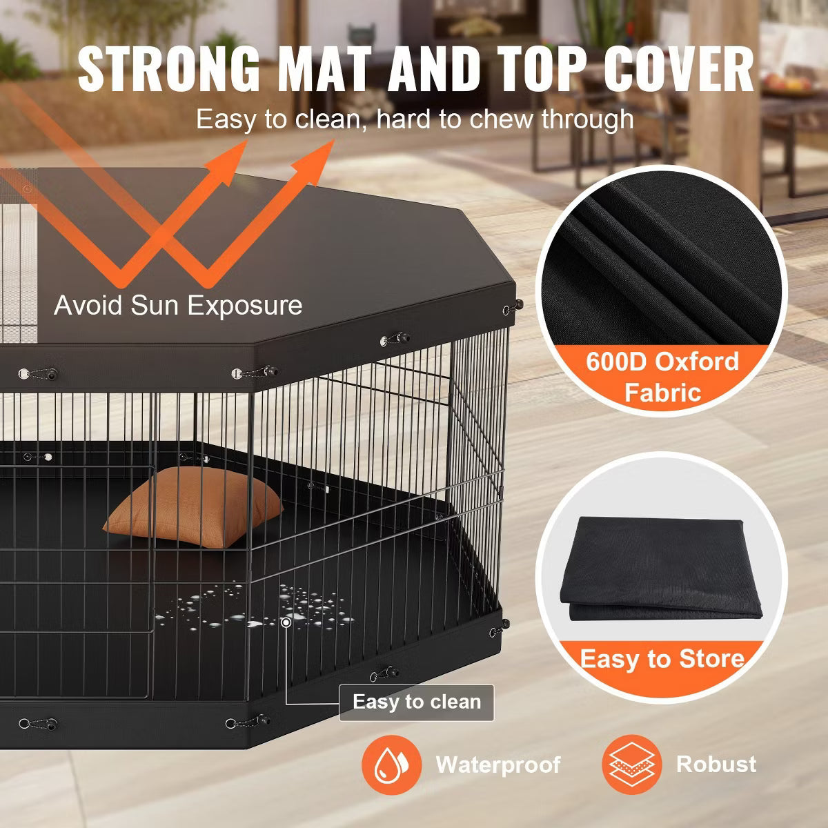 8 Panel Foldable Metal Exercise Pen, Top Cover & Bottom Pad, 24" H Indoor Outdoor Fence