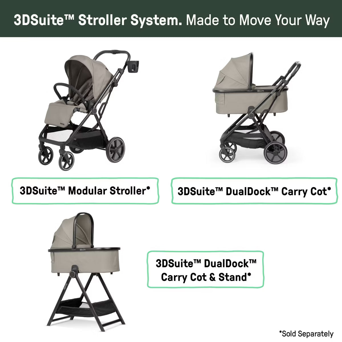 3DSuite DualDock Carry Cot, Portable Baby Bassinet for Stand or Stroller