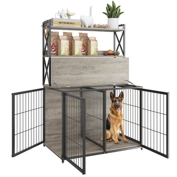 42.5 Inch Dog Crate with Storage Shelves