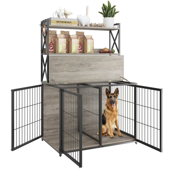 42.5 Inch Dog Crate with Storage Shelves