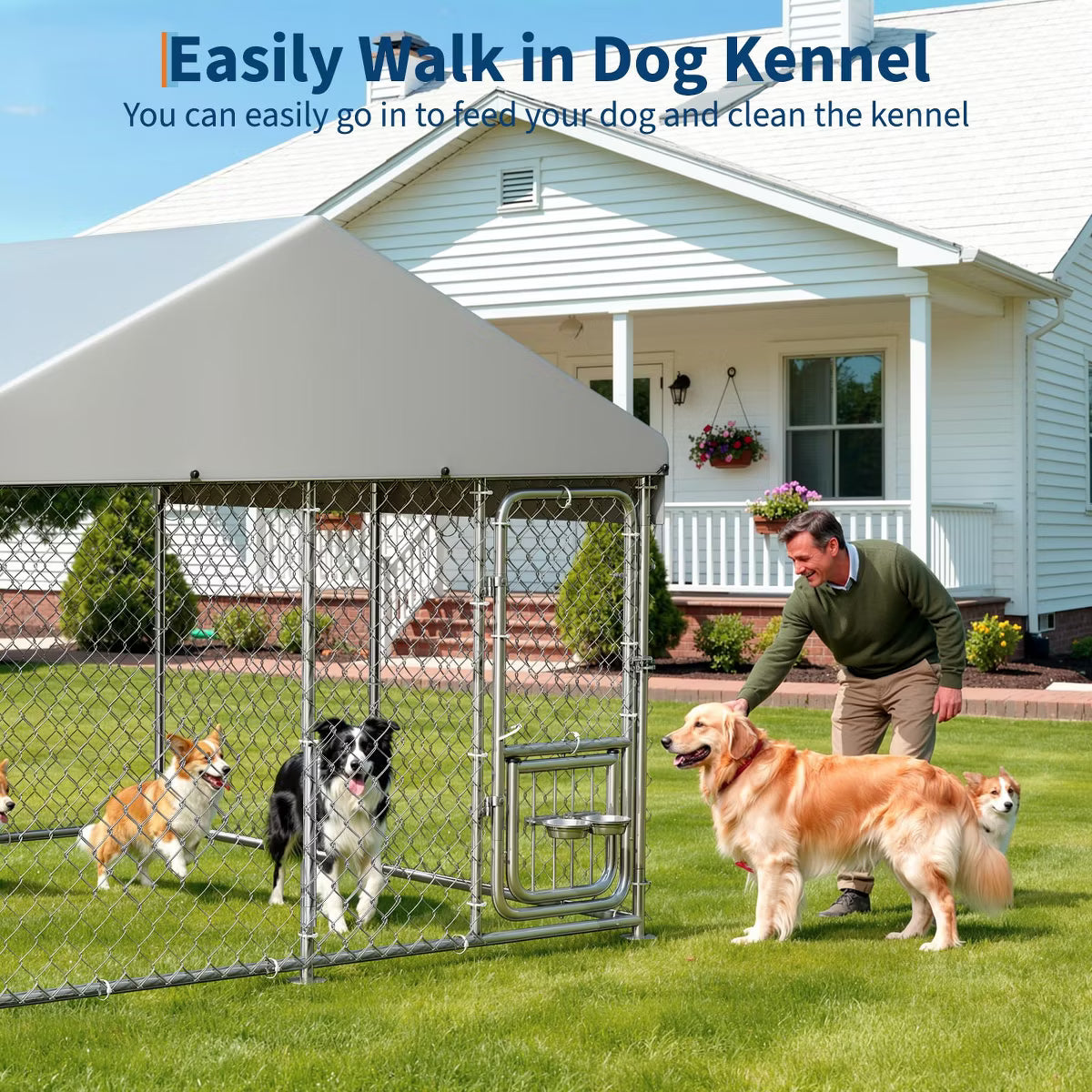 Outdoor Dog Kennel with Waterproof Cover & Lockable Door