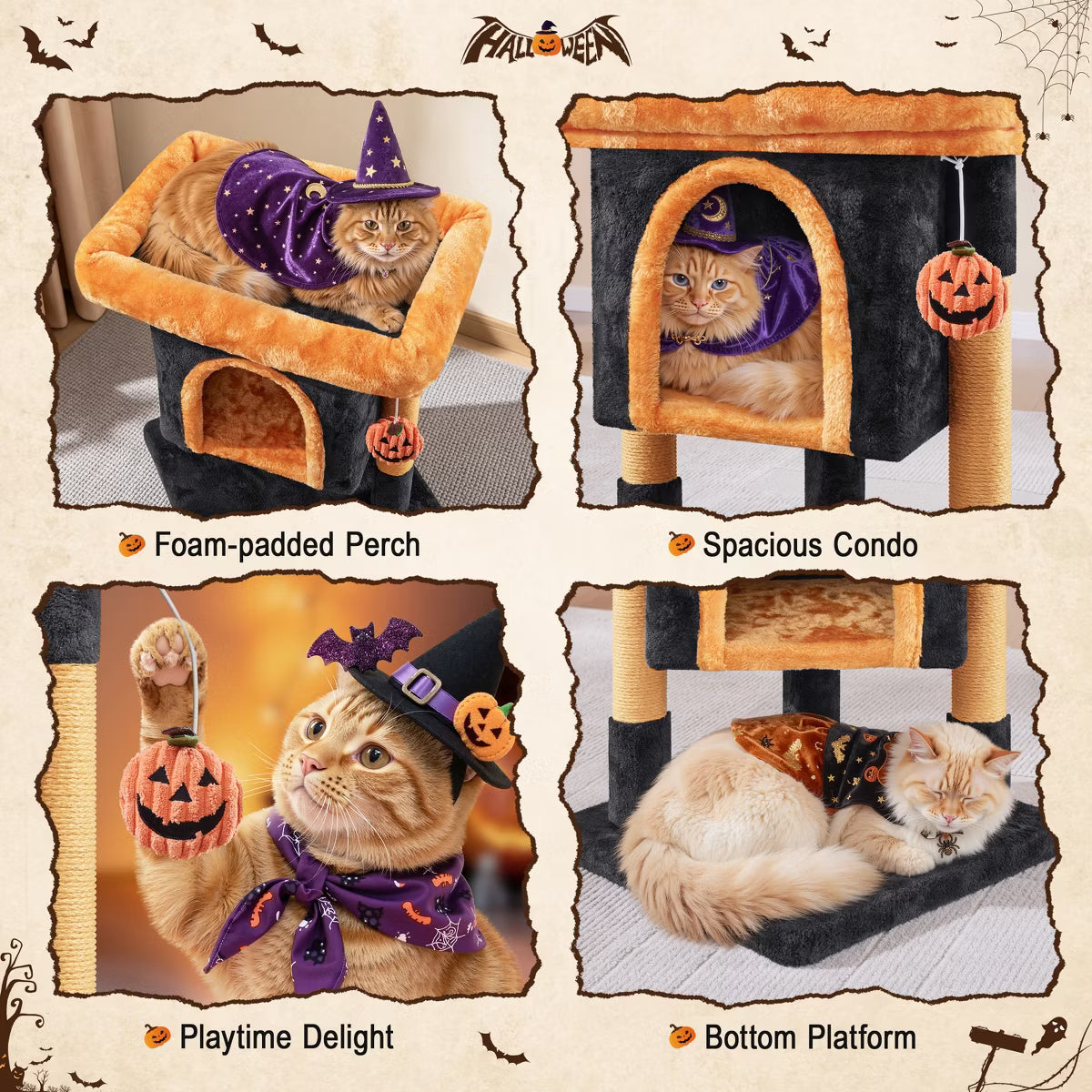 23.5IN Two-Level Small Cat Tree Condo with Plush Perch,