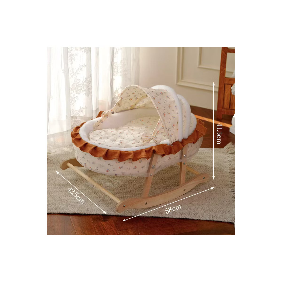 French-Style Rocking Cat Bed - Wooden Stand & Canopy