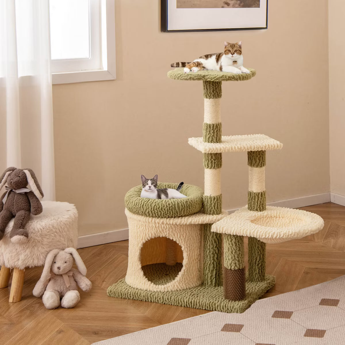 Cute Cat Tree Multi-Level Aesthetic Kitten Tower w/ Condo Indoor Cat Climbing Furniture Activity Center