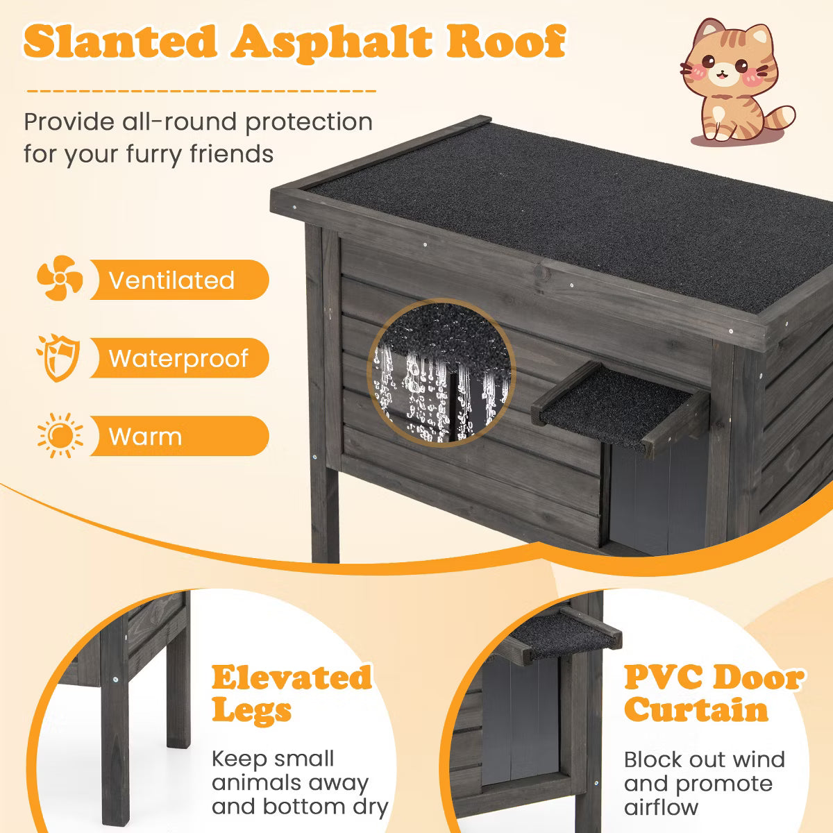 Outdoor Insulated Wooden Cat House