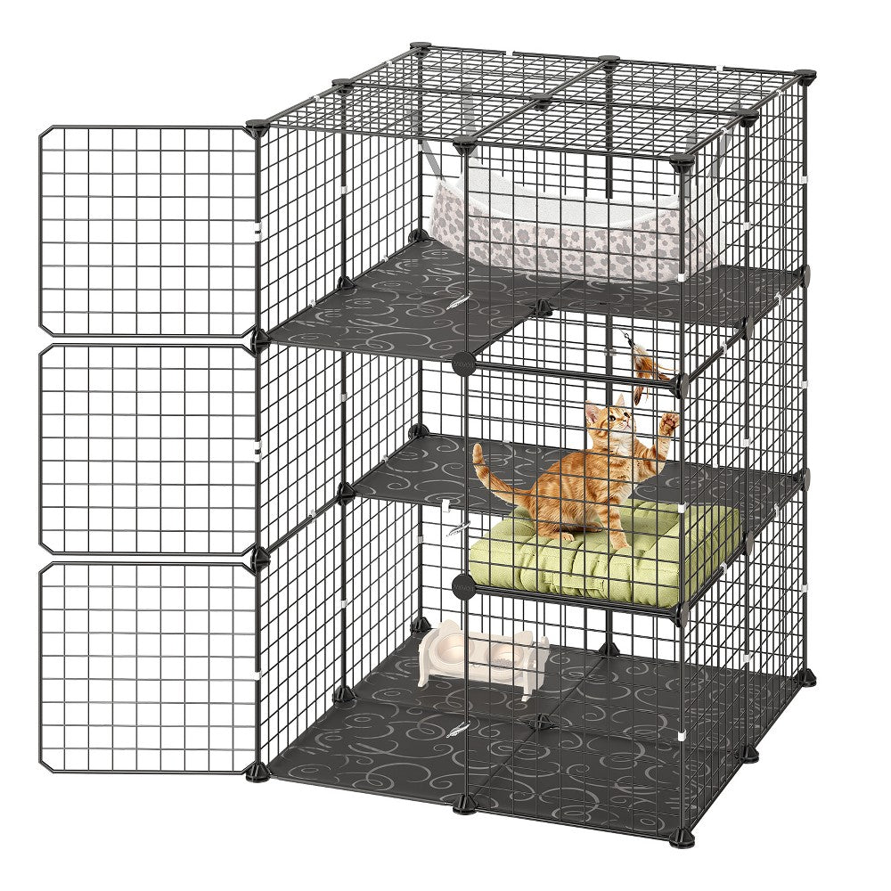 VEVOR black 3-tier cat cage with hammock