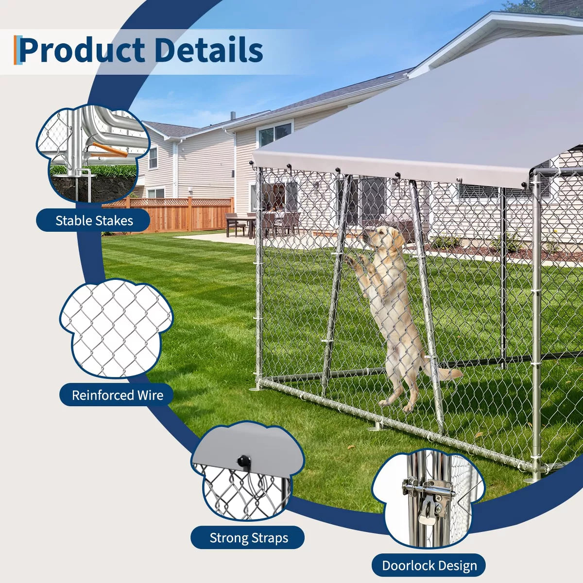 Outdoor Dog Kennel with Waterproof Cover & Lockable Door