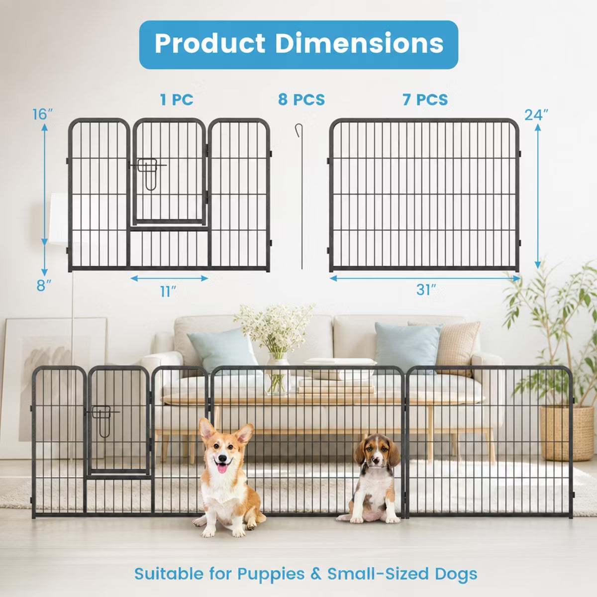 8 Panel Heavy Duty Dog Playpen with Door for Indoor Outdoor