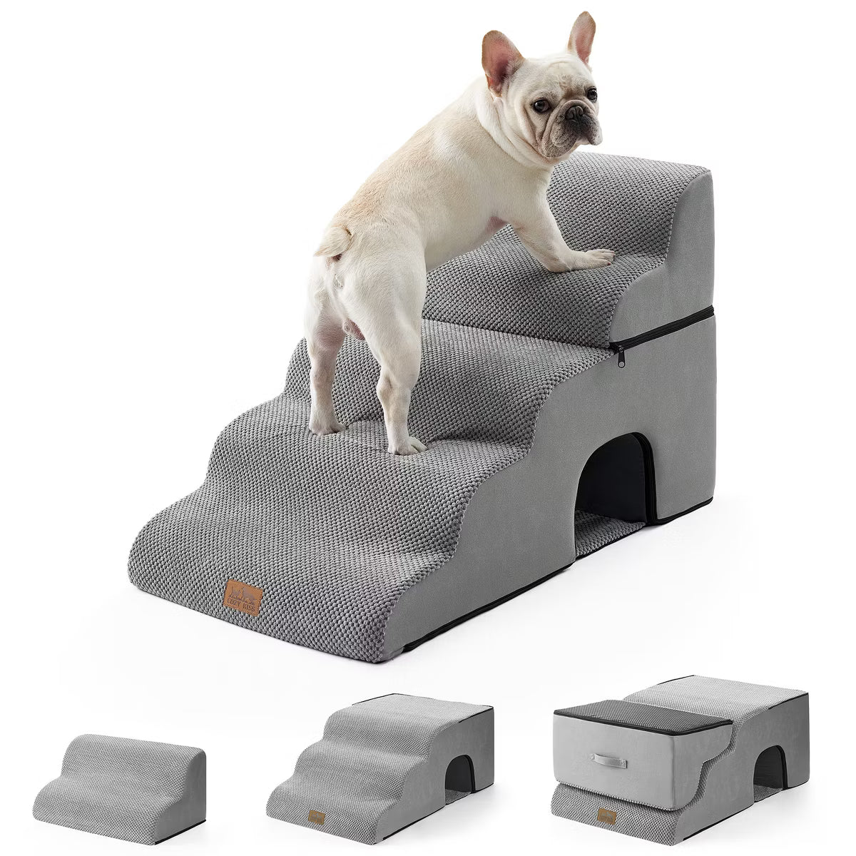 Wide Dog Stairs with Tunnel / 5-Step Foam Pet Ramp