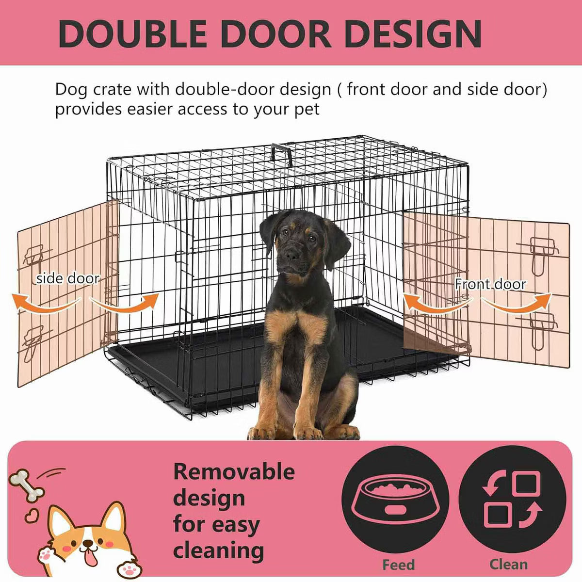 Extra Large Dog Crate Dog Kennel Cage with Double Door