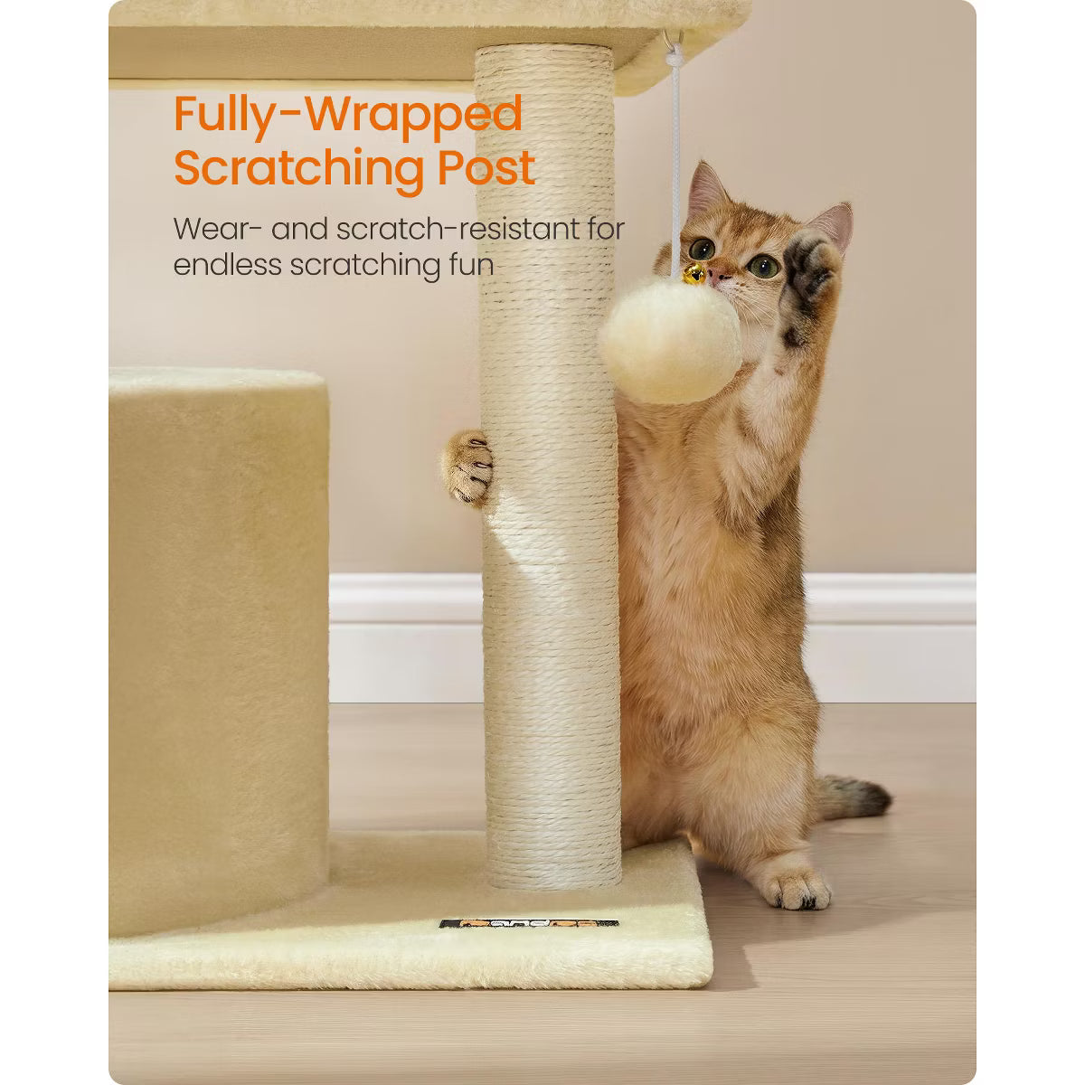 Cat Tree Tower with Sisal Scratching Post, Cat Condo with Padded Perch,