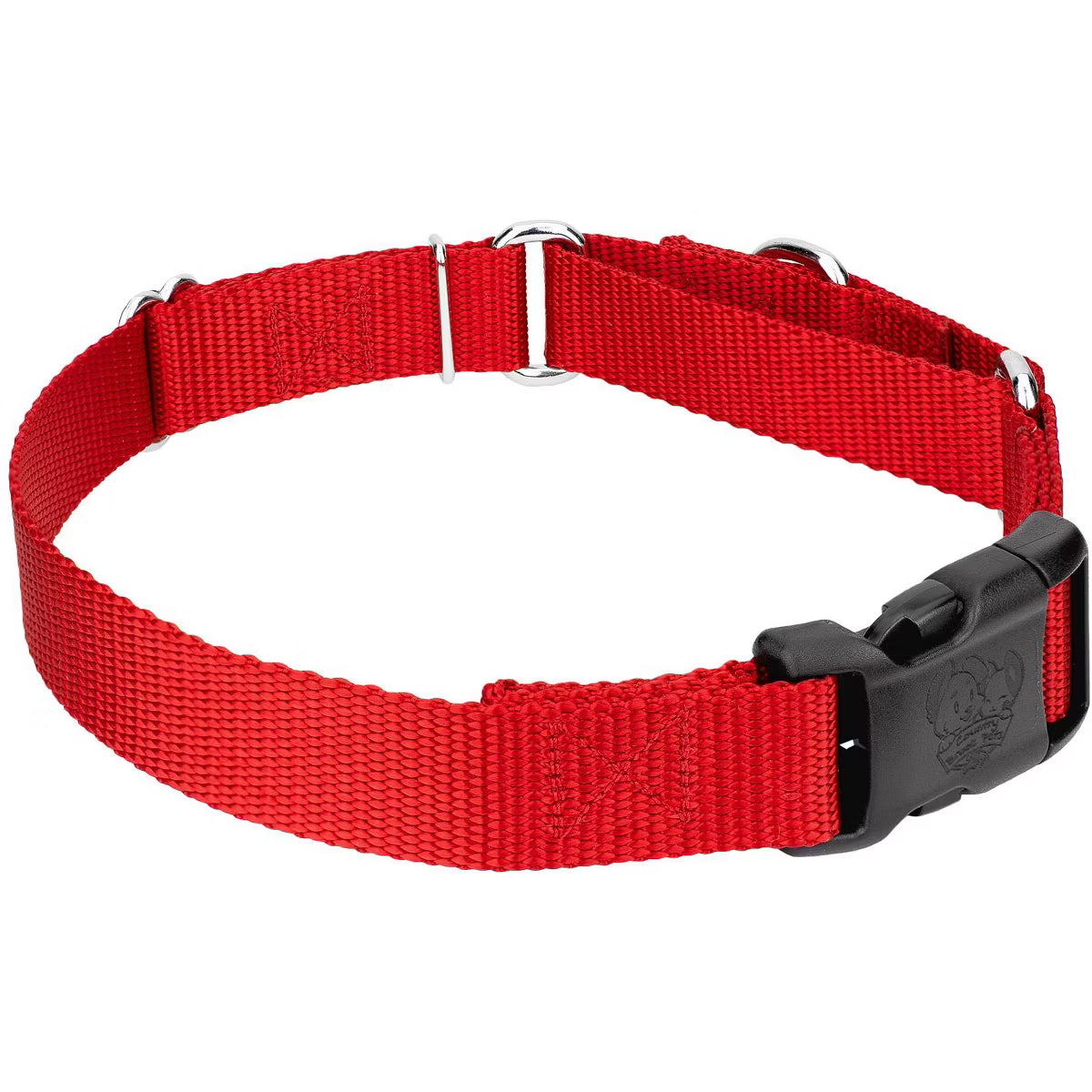 Heavy Duty Nylon Martingale Dog Collar  (1 Inch, Medium, Bright Red)