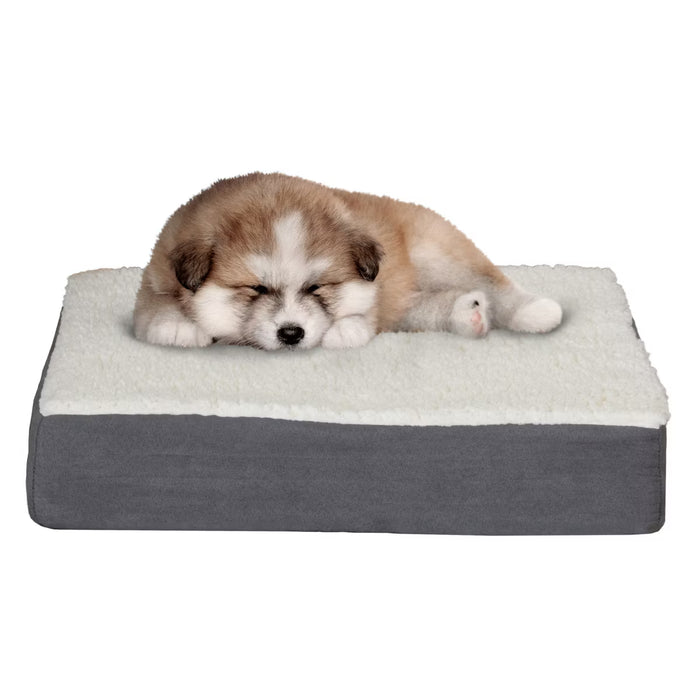 Orthopedic Dog Bed - 2-Layer Memory Foam Crate Mat with Machine Washable Cover