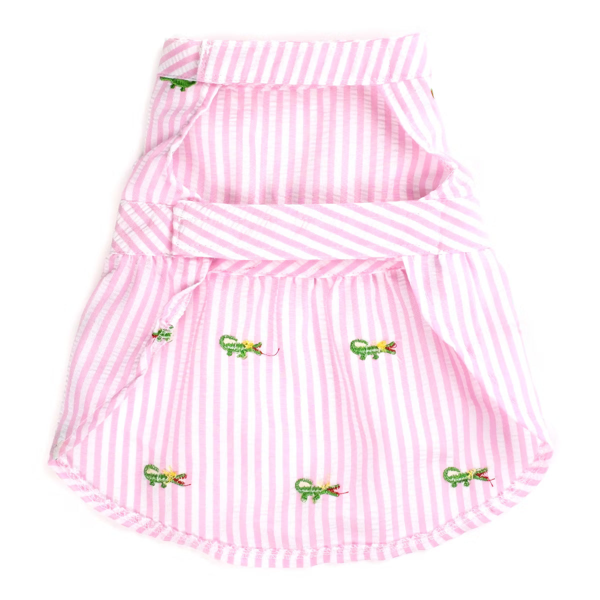 Embroidered Alligator Stripe Seersucker Adjustable Pet Dress