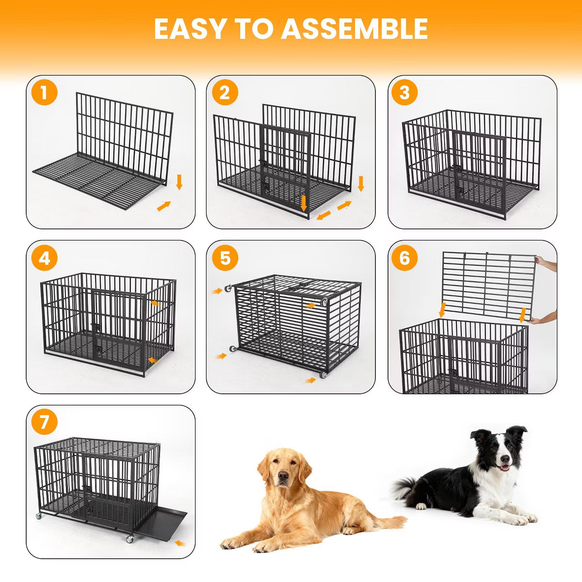 Escape Proof Dog Cage with Rolling Wheels, Sturdy Pet Kennel for Medium and Large Dogs