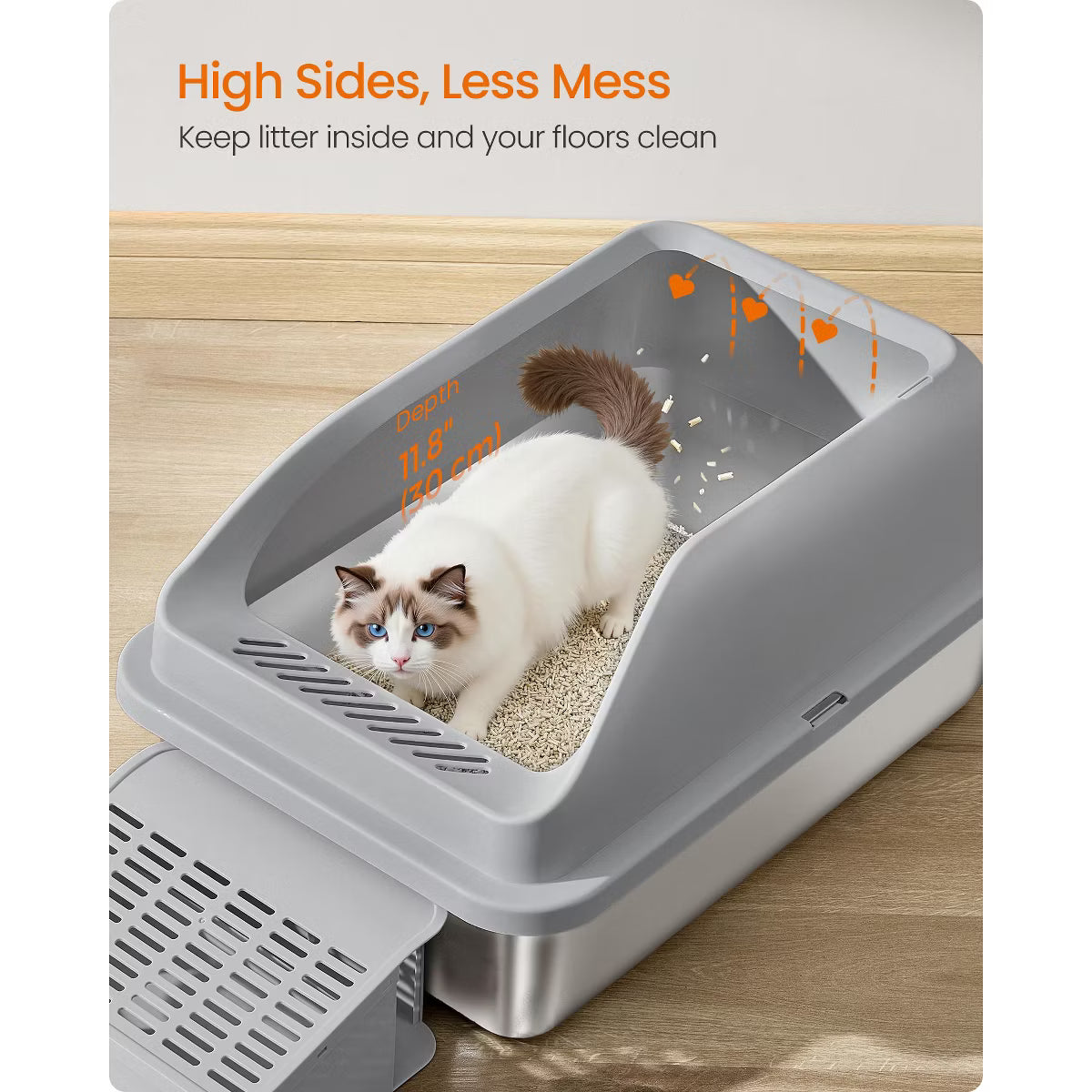 Stainless Steel Cat Litter Box with Open Top,