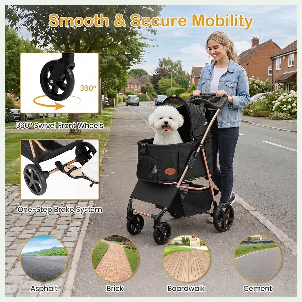 Foldable Dog Stroller for Small and Medium Dogs with Detachable Pet Carrier