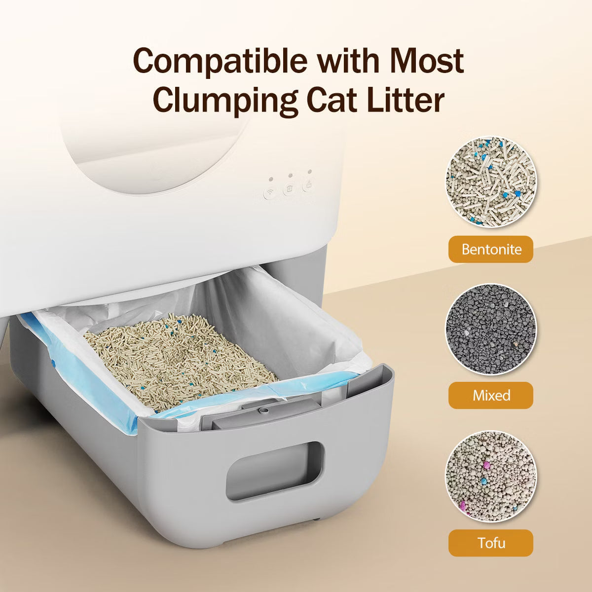 95L Self Cleaning Automatic Cat Litter Box, White.